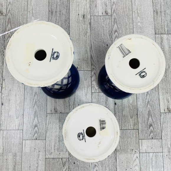 VTG Set of 3 Pacific Rim Candle Holders Blue White Ceramic Taper Candlestick - Picture 4 of 14